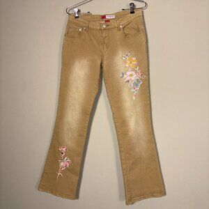CJ Jeans Tan Bootcut Embroidered Floral Jeans - Size 7